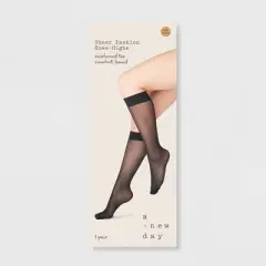 Women's Tailored "V" Sheer Fashion Knee Highs - A New Day&trade; Black One Size Fits Most: Zig Zag Pattern, Reinforced Toe