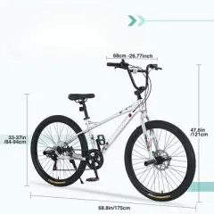 INFURNIC Bicycles, Kids Bike with Double Disc Brakes, Children's Bicycle for Boys Girls Age 12+ Years, Silver, 68.8"*26.77"*47.6"