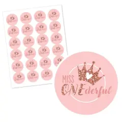 Big Dot of Happiness 1st Birthday Little Miss Onederful - Girl First Birthday Party Circle Sticker Labels - 24 Count