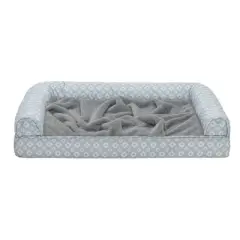 FurHaven Plush Fur & Diamond Print Nest-Top Cooling Gel Sofa Dog Bed