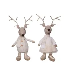 Transpac Plush Elegant Reindeer Sitter Set of 2 - Festive Christmas Decorative Objects for Holiday Cheer