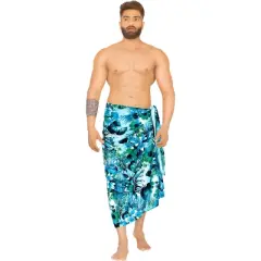 HAPPY BAY Men's Beach Holidays Cover Up Summer Long Sarong Wrap Beachwear Vacation Cover-Up Lava Lava For Men One Size Dark Cyan