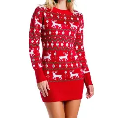 Christmas Jacquard Casual Women's Sweater Dress for Autumn and Winter