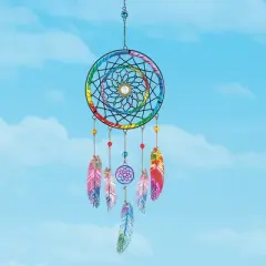 Collections Etc Rainbow Dream Catcher Glass & Metal Windchime Pink