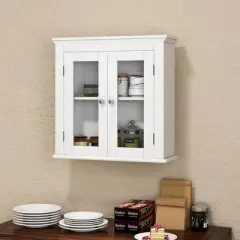 Costway 2-Door Bathroom Wall Mount Medicine Cabinet with  Tempered Glass & Adjustable Shelf