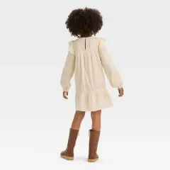 Girls' Long Sleeve Woven Dress - Cat & Jack&trade; Cream/Gold