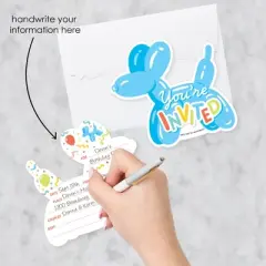 Big Dot of Happiness Balloon Animals - Shaped Fill-In Invitations - Happy Birthday Party Invitation Cards with Envelopes - Set of 12