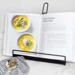 AuldHome Design Rustic Black Metal Cookbook Stand; Vintage Recipe Holder for Cooking and Baking