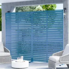 PexFix 72 in. x 47 in. Blue Metal Freestanding Privacy Screen Garden Fence For Deck Patio Balcony Outdoor Privacy Panel Louvered Design