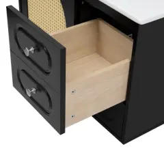 30" Rattan Bathroom Vanity with Sink, Cottage Country Wall Mount Floating Bathroom Vanity with Storage Cabinet