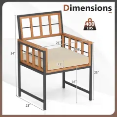 Tangkula Acacia Wood Patio Chairs Set of 6 w/Cushions & Metal Frame 400 lbs Capacity