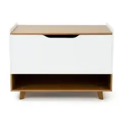Morgan Mid-Century Toy Chest with Soft Close Lid and Storage Shelf Wood/White - Humble Crew