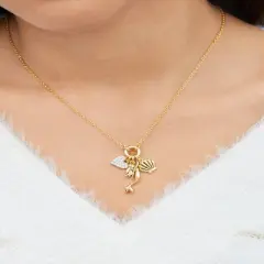 Disney Princess Cinderella Yellow Gold Plated 3D Cubic Zirconia Charm Necklace, 18''