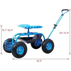 Rolling Garden Cart with 360&deg; Swivel Seat, Tool Tray, and Wheels &ndash; Outdoor Gardening Workseat for Easy Mobility and Comfort