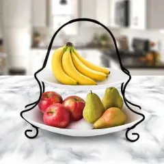 Gibson Elite Gracious Dining 2 Tiered Serving Set with Metal Rack in  White