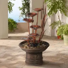 John Timberland Water Lilies and Cat Tails Rustic Cascading Outdoor Floor Water Fountain 33" for Yard Garden Patio Home Deck Porch House Exterior Roof