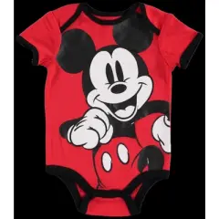 Disney Mickey Mouse Baby Bodysuit Jogger Pants Bib and Hat 4 Piece Outfit Set Newborn to Infant