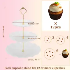 Unique Bargains 3 Tier Dessert Cupcake Stand Round Cup Cake Holder Tower White Gold Tone
