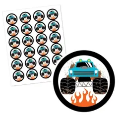 Big Dot of Happiness Smash and Crash - Monster Truck - Boy Birthday Party Circle Sticker Labels - 24 Count