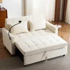 56.9"W Loveseat Sofa, Pull-Out Sleeper Sofa Bed with Adjustable Backrest, Side Pockets, Two USB Ports and A Phone Holder - ModernLuxe
