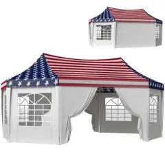 Resenkos Canopy, Outdoor Canopy Tent,22.3 x 16.4 ft Party Tent, Outdoot Canopy Tent with 2 Doors and 6 Windows, American Flag White