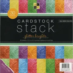 DCWV Single-Sided Cardstock Stack 12"X12" 30/Pkg-Glitter, White Core, 12 Color/2-3 Each