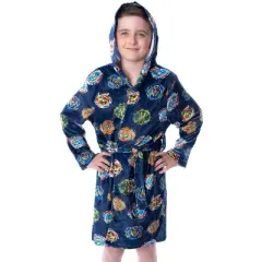 Beyblade Burst Boys' Spinner Tops Graphic Fleece Plush Hooded Robe Bathrobe Blue