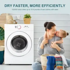 Simzlife Electric Laundry Dryer, 3 Programs & 2 Modes, Stainless Steel Tumbler, 1.8 cu. ft./1500W, for Home/Apartments/Dorm, White