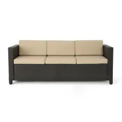 GDFStudio Venice Outdoor 76.75" Wicker 3-Seater Sofa with Water-Resistant Cushions