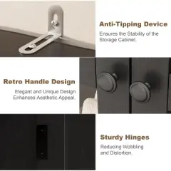 63 Inch 5 Tier Bathroom Tall Storage Cabinet with Glass Doors and Adjustable Shelves, Kitchen Pantry Cabinet for Dining Room, Bathroom Black