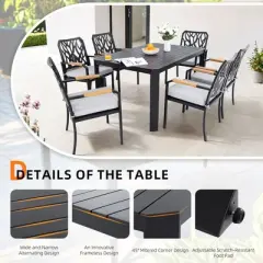 CAVINAS Patio Dining Set for 7 with Umbrella Hole Outside Furniture Aluminum Composite Outdoor Furniture with 6 Swivel Chairs