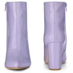 Perphy Women's Patent Pointed Toe Side Zip Chunky Heel Ankle Boots