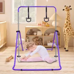 DSVIMOY Kids Gymnastic Bar, Multi-Functional Adjustable Height Children's Horizontal Gymnastic Bar With Bear Rings, Purple, 39"*57"*51"