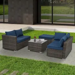 Patio Furniture, Outdoor Furniture, Seasonal PE Wicker Furniture, 4 Set Wicker Furniture With Tempered Glass Coffee Table