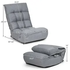 Costway 4-Position Floor Chair Folding Lazy Sofa w/Adjustable Backrest& Headrest Gray