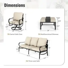 Captiva Designs 5pc Metal Patio Furniture Conversation Set with Swivel Chairs and Ottomans for Garden Porch Backyard