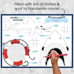 Big Dot of Happiness Shark Zone - Paper Jawsome Shark Birthday Party Coloring Sheets - Activity Placemats - Set of 16