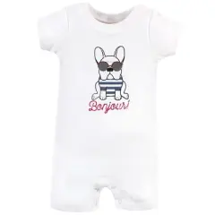 Hudson Baby Infant Boy Cotton Rompers 3pk, French Dog