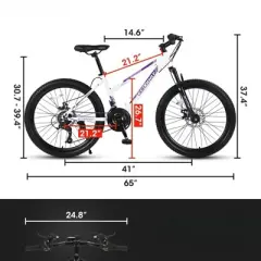 DSVIMOY Bicycles, 26 inch Mountain Bike for Teenagers Girls Women, 21-Speed Mountain Bike with Dual Disc Brakes, White, 65"*24.8"*37.4"