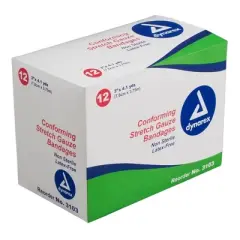 Dynarex Stretch Gauze Bandage, 3 in x 4 1/10 yds, 96 Count