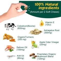 PetriMins Advanced Dogs Allergy & Seasonal Immune Skin Itch Relief ( Probiotics, Astragalus Root, Mushroom, Colostrum, Turmeric, Omega-3 ) 90 ct