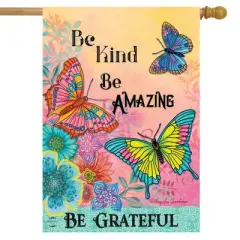 Be Grateful Butterflies Spring House Flag Inspirational Floral 28" x 40" Briarwood Lane