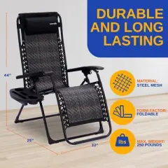 SereneLife Rattan Zero Gravity Lawn Chair - Black