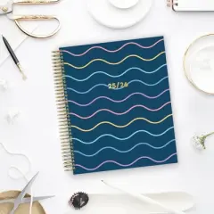 Blue Sky 7"x9" Livewell 2025-2026 Weekly/Monthly Spiral Coil Planner Laminated Lynnie Navy Waves