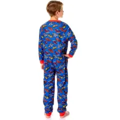 Hot Wheels Cars Boys' Tossed Print Race Long Sleeve Union Suit Sleep Pajama Blue