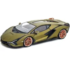 Lamborghini Sian FKP 37 Matt Green Metallic with Copper Wheels 1/18 Diecast Model Car by Bburago