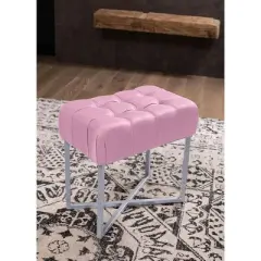 BirdRock Home Rectangular Tufted Pink Foot Stool Ottoman with Silver Legs