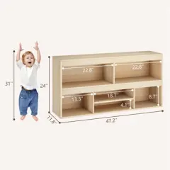 Toy Storage Organizer with 5 Cubes & Drawer/6 Cubes , Wooden Kids Bookshelf and Playhouse Cabinet, Toy Shelves for Playroom