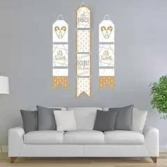 Big Dot of Happiness It's Twins - Hanging Vertical Paper Door Banners - Gold Twins Baby Shower Wall Decoration Kit - Indoor Door Decor