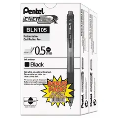 Pentel EnerGel-X Gel Pen, Retractable, Fine 0.5 mm Needle Tip, Black Ink, Clear/Black Barrel, 24/Pack